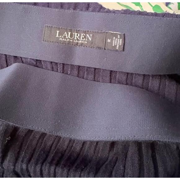 Lauren Ralph Lauren Pleated Midi Skirt Navy Burgundy Modal Silk Blend M - Picture 5 of 6